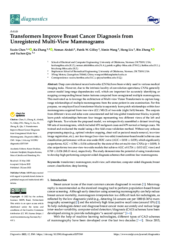 (PDF) Transformers Improve Breast Cancer Diagnosis from Unregistered ...