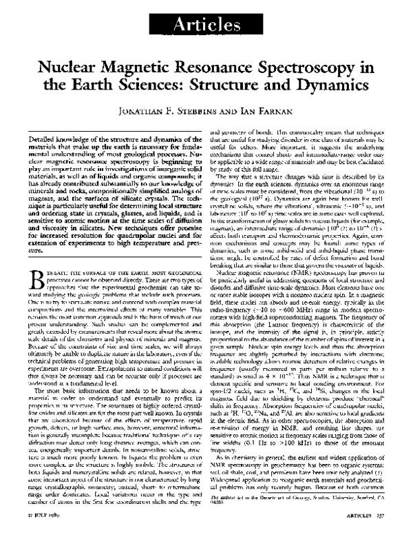(PDF) Nuclear Magnetic Resonance Spectroscopy in the Earth Sciences ...