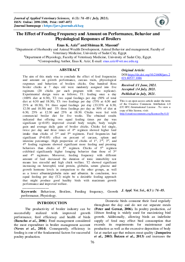 (PDF) The Effect of Feeding Frequency and Amount on Performance ...