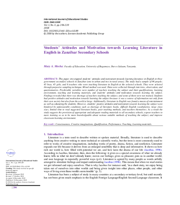 (PDF) Students’ Attitudes and Motivation towards Learning Literature in ...