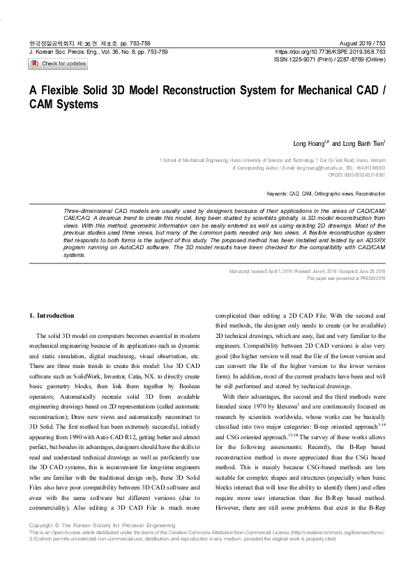 (PDF) A Flexible Solid 3D Model Reconstruction System for Mechanical CAD /CAM Systems Long