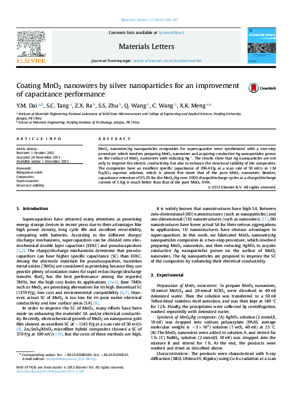 (PDF) Coating MnO2 nanowires by silver nanoparticles for an improvement ...