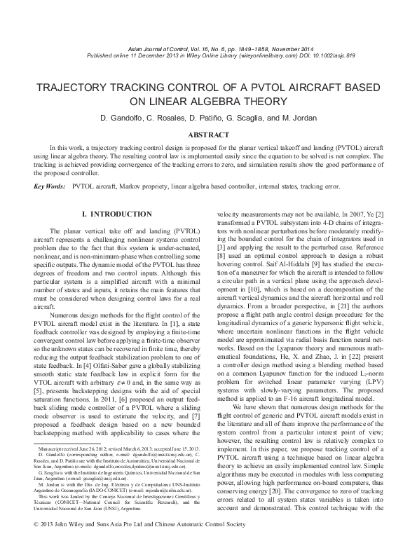 (PDF) Trajectory Tracking Control of a PVTOL Aircraft Based on Linear ...
