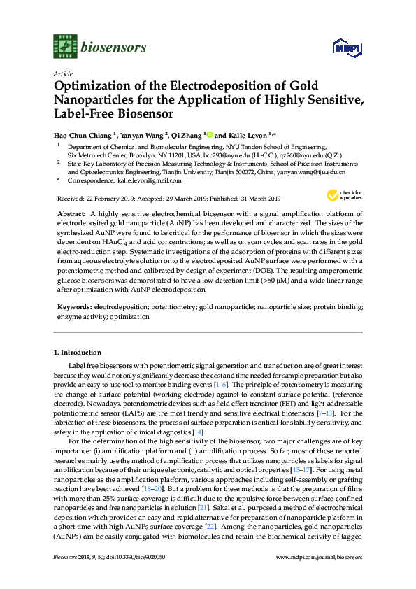 (PDF) Optimization of the Electrodeposition of Gold Nanoparticles for ...