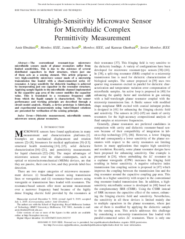 (PDF) Ultrahigh-Sensitivity Microwave Sensor for Microfluidic Complex ...