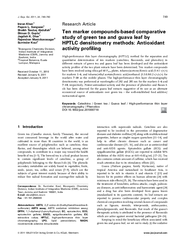 (PDF) Ten marker compounds-based comparative study of green tea and ...