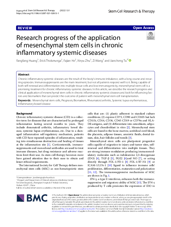 (PDF) Research progress of the application of mesenchymal stem cells in ...