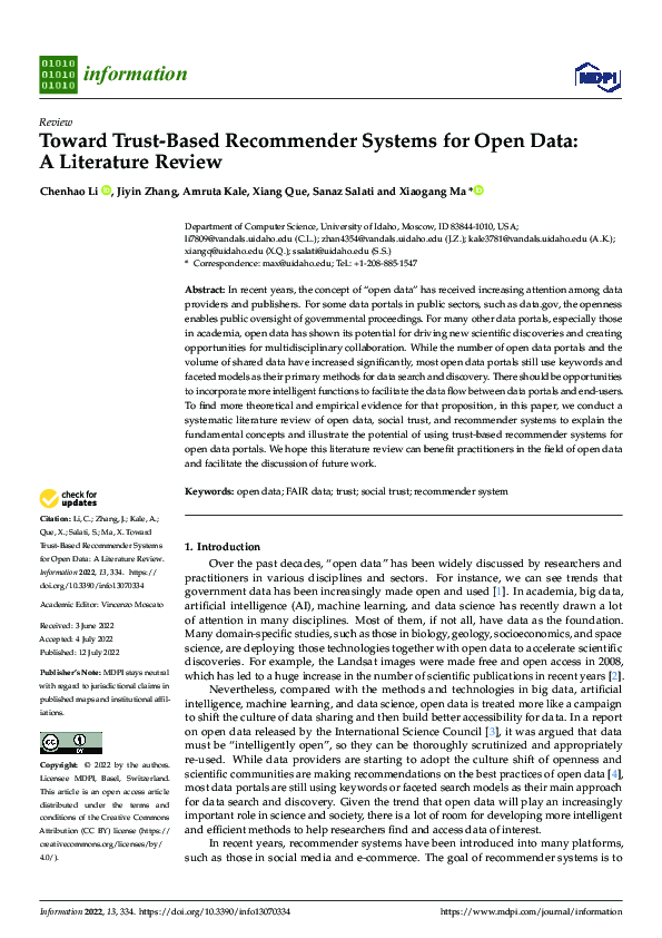(PDF) Toward Trust-Based Recommender Systems for Open Data: A ...
