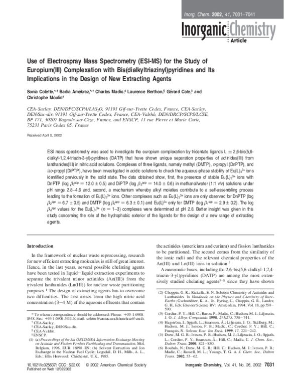 (PDF) Use of Electrospray Mass Spectrometry (ESI-MS) for the Study of ...