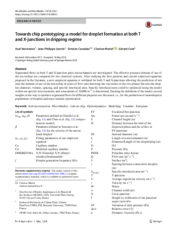(PDF) Towards chip prototyping: a model for droplet formation at both T ...