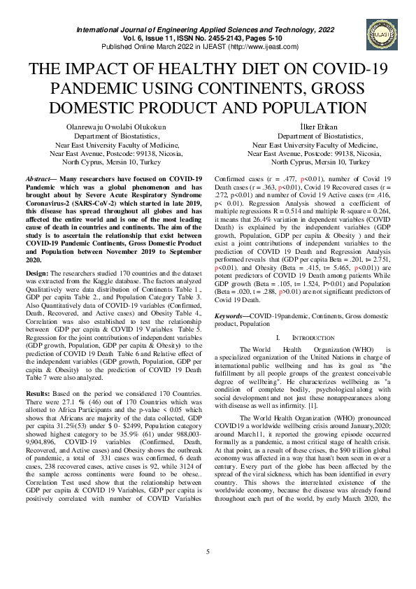 (PDF) The Impact of Healthy Diet on COVID-19 Pandemic Using Continents ...