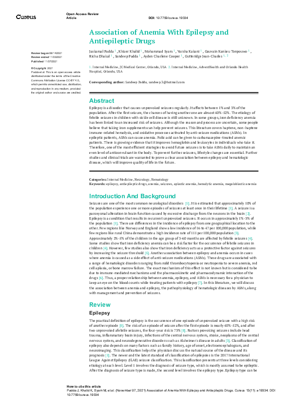 (PDF) Association of Anemia With Epilepsy and Antiepileptic Drugs