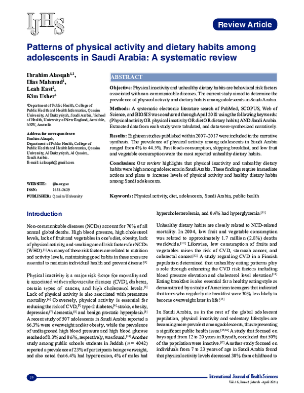 (PDF) Patterns of physical activity and dietary habits among ...
