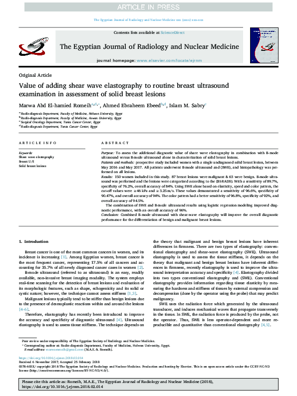 (PDF) Value of adding shear wave elastography to routine breast ...