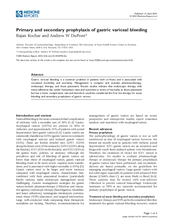 (PDF) Primary and secondary prophylaxis of gastric variceal bleeding