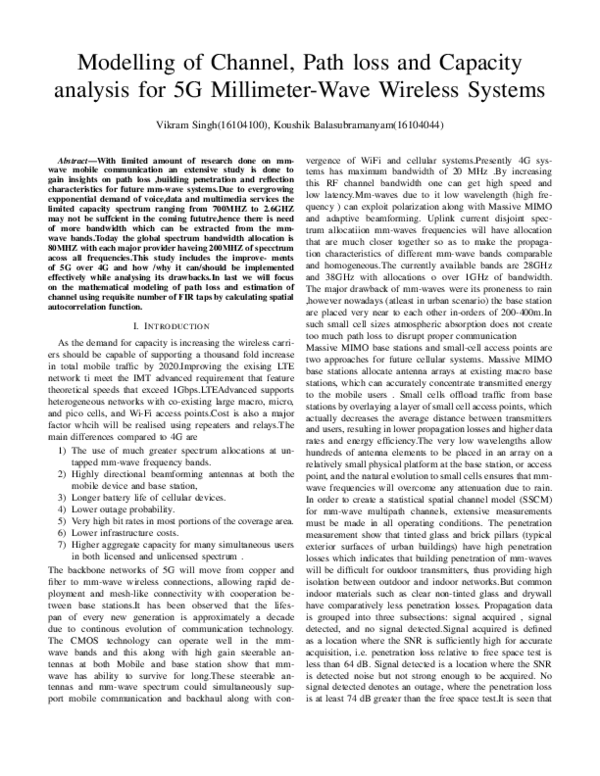(PDF) Modelling of Channel , Path loss and Capacity analysis for 5 G ...