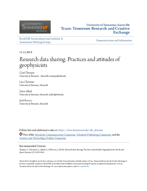 (PDF) Research Data Sharing: Practices and Attitudes of Geophysicists