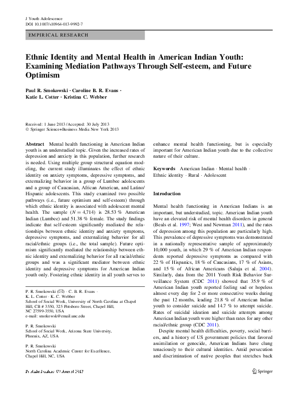 (PDF) Ethnic Identity and Mental Health in American Indian Youth ...