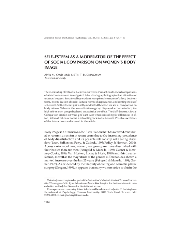 (PDF) Self–Esteem as a Moderator of the Effect of Social Comparison On ...