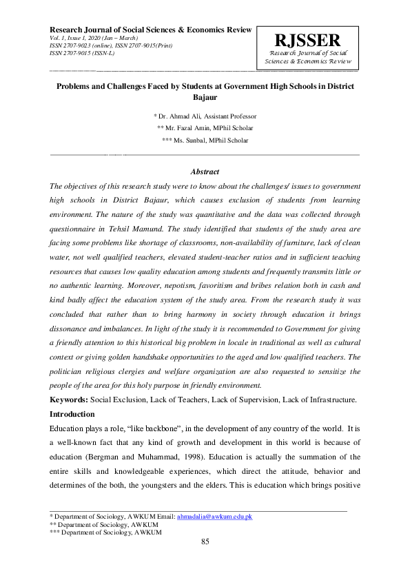 (PDF) Problems and Challenges Faced by Students at Government High ...