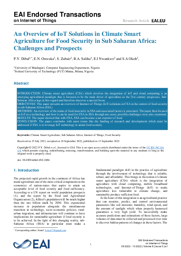 (PDF) An Overview of IoT Solutions in Climate Smart Agriculture for ...