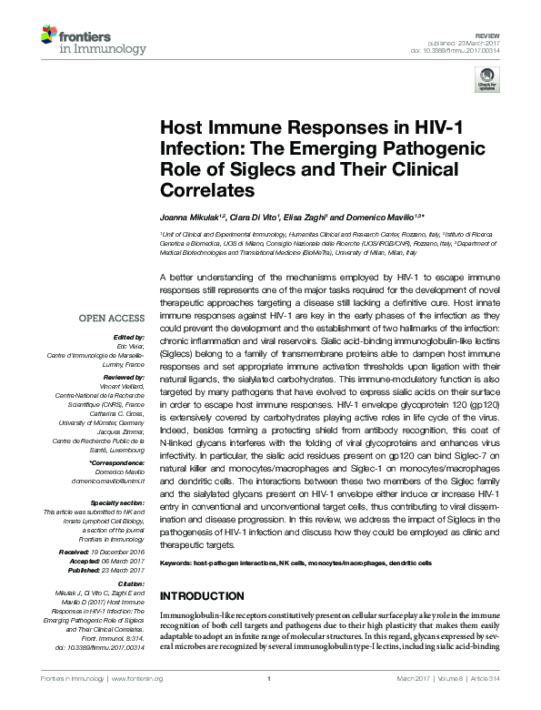(PDF) Host Immune Responses in HIV-1 Infection: The Emerging Pathogenic ...