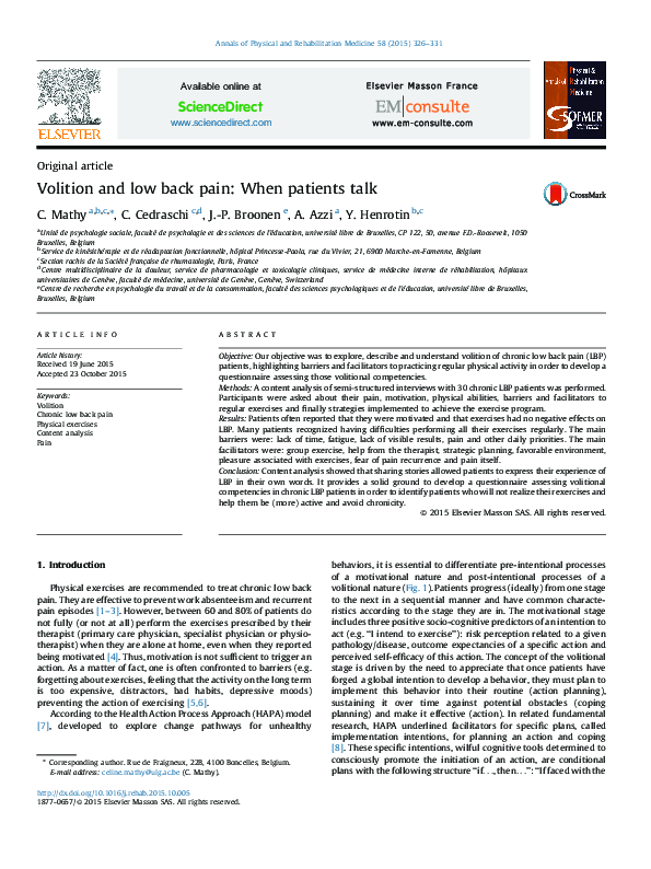 (PDF) Volition and low back pain: When patients talk