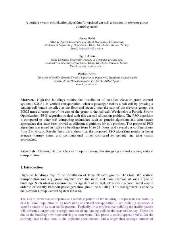 (PDF) A particle swarm optimization algorithm for optimal car-call ...