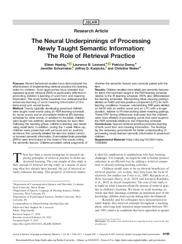 (PDF) The Neural Underpinnings of Processing Newly Taught Semantic ...