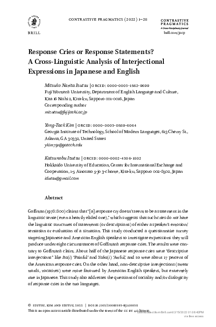 (PDF) Response Cries or Response Statements? A Cross-Linguistic ...