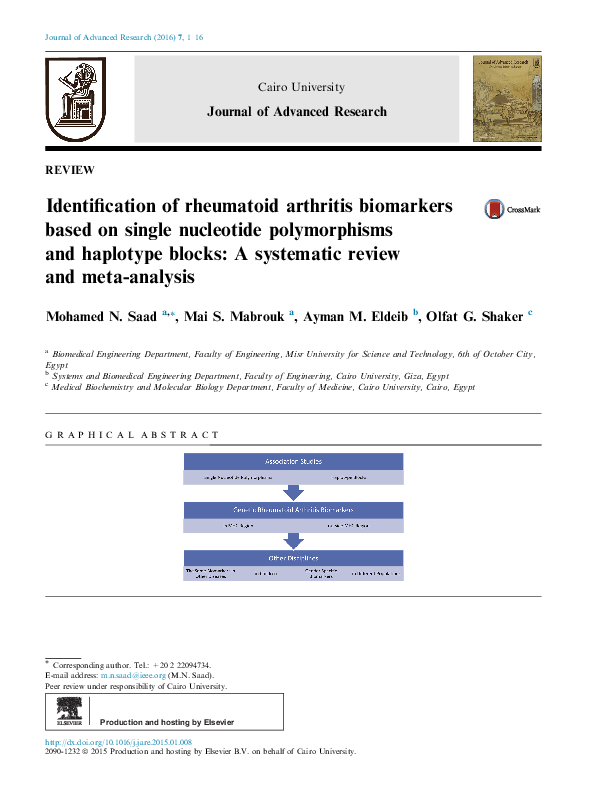 (PDF) Identification of rheumatoid arthritis biomarkers based on single ...