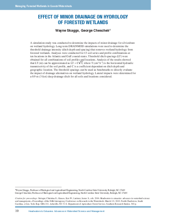 (PDF) Effect of Minor Drainage on Hydrology of Forested Wetlands