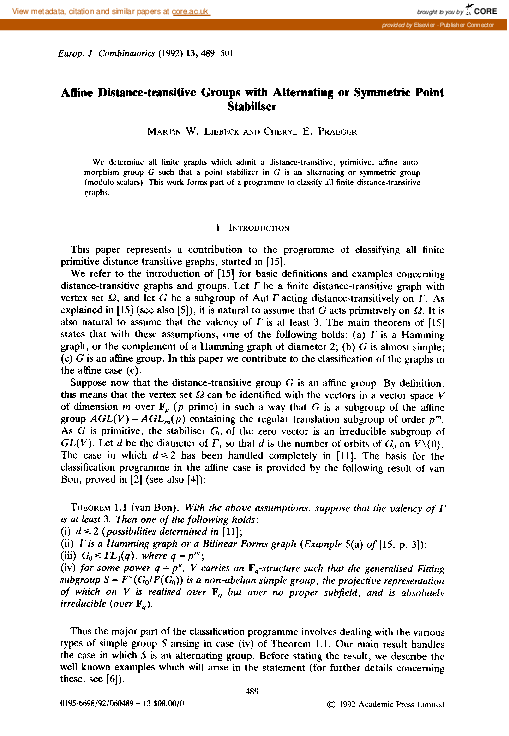 (PDF) Affine distance-transitive groups with alternating or symmetric ...