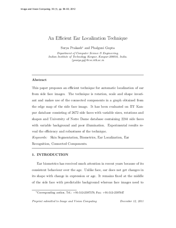 (PDF) An efficient ear localization technique