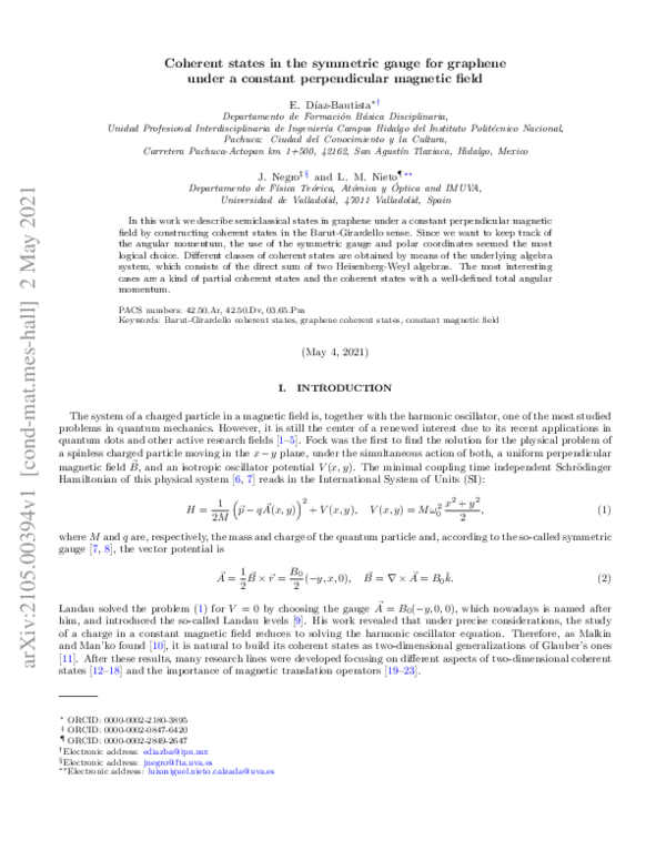 (PDF) Coherent states in the symmetric gauge for graphene under a ...
