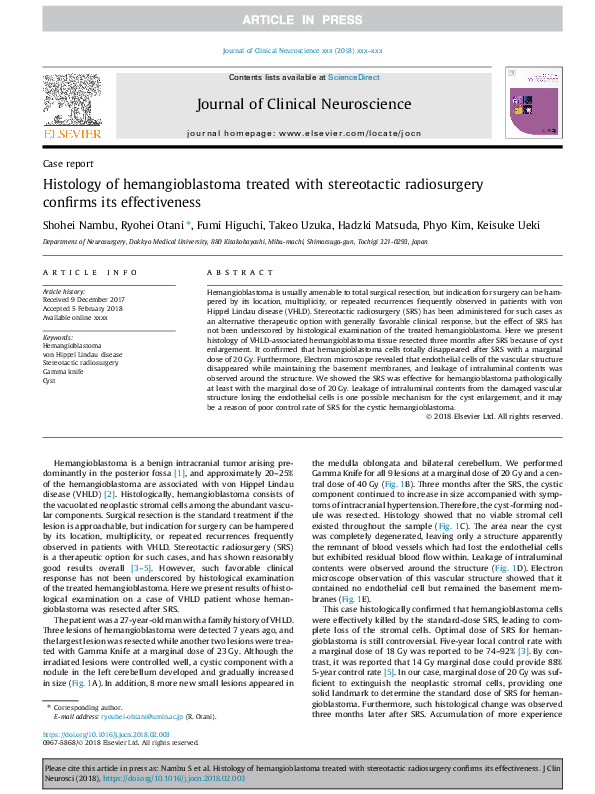 (PDF) Histology of hemangioblastoma treated with stereotactic