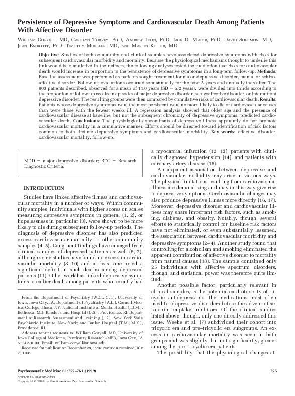 (PDF) Persistence of Depressive Symptoms and Cardiovascular Death Among ...