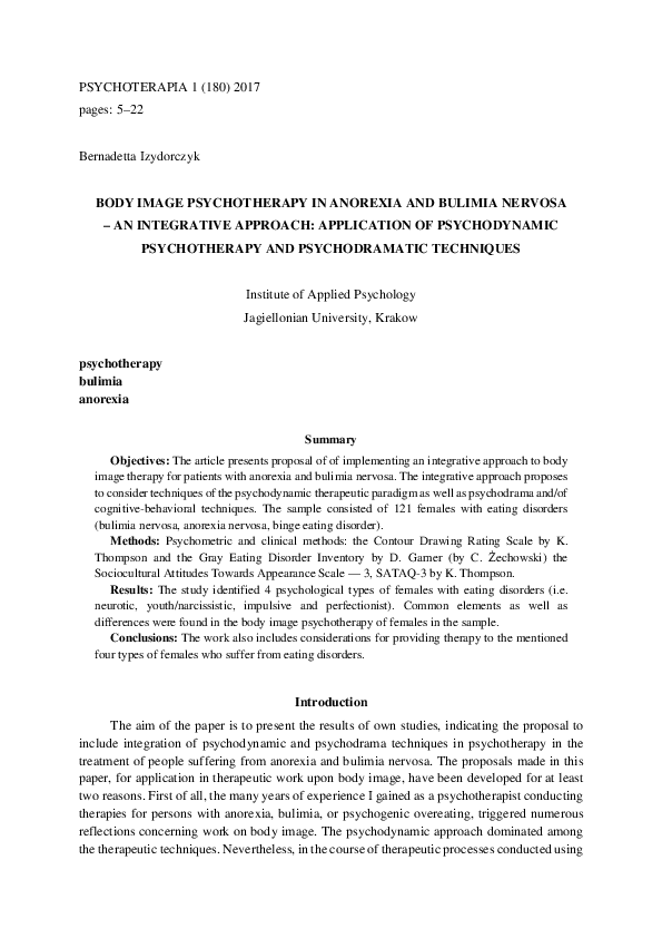 (PDF) Body Image Psychotherapy in Anorexia and Bulimia Nervosa – an ...
