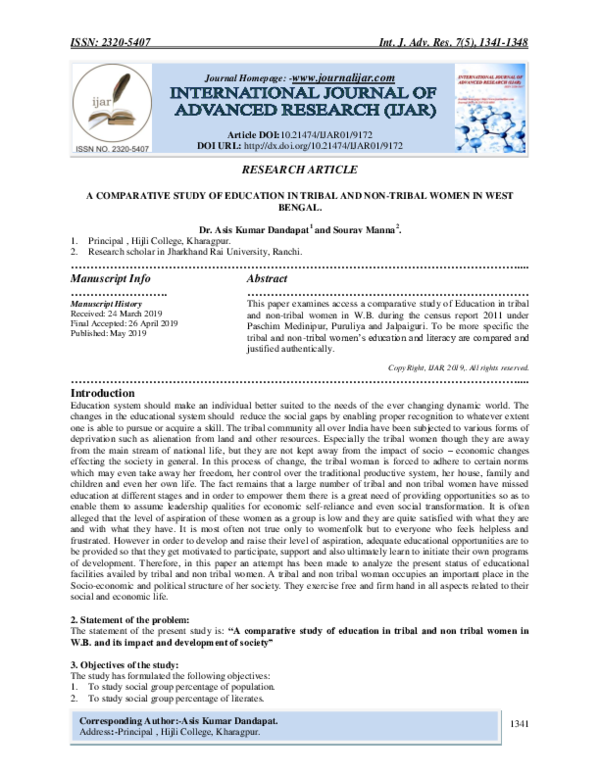 (PDF) A Comparative Study of Education in Tribal and Non-Tribal Women ...
