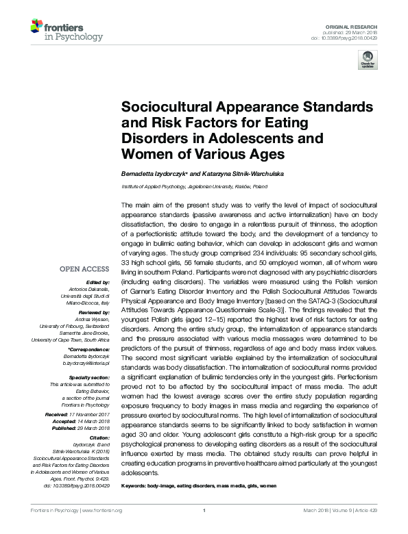 (PDF) Sociocultural Appearance Standards and Risk Factors for Eating ...