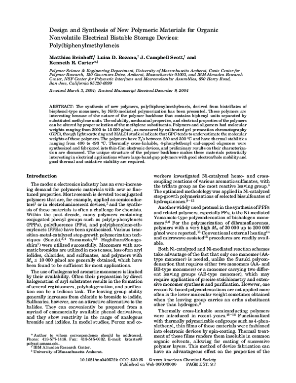 (PDF) Design and Synthesis of New Polymeric Materials for Organic ...