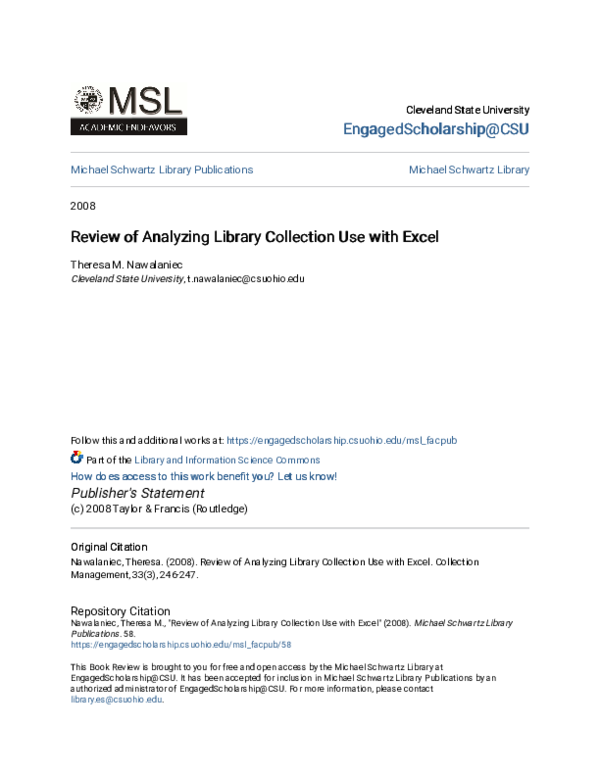 (PDF) Analyzing Library Collection Use With Excel