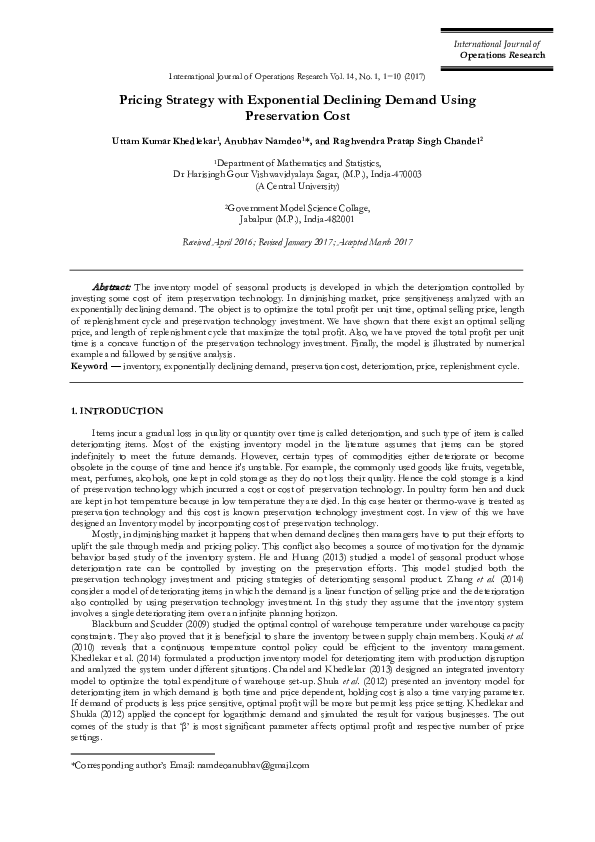 (PDF) Pricing Strategy with Exponential Declining Demand Using ...