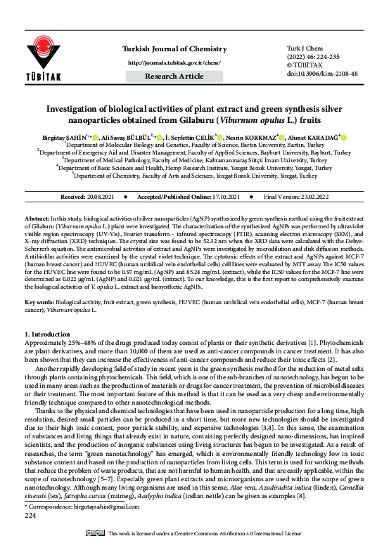 (PDF) Investigation of biological activities of plant extract and green ...
