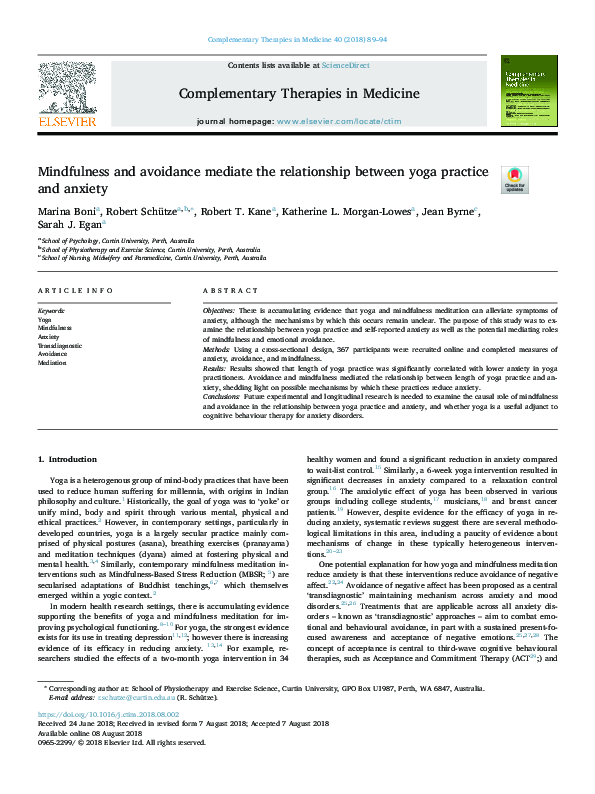 (PDF) Mindfulness and avoidance mediate the relationship between yoga ...