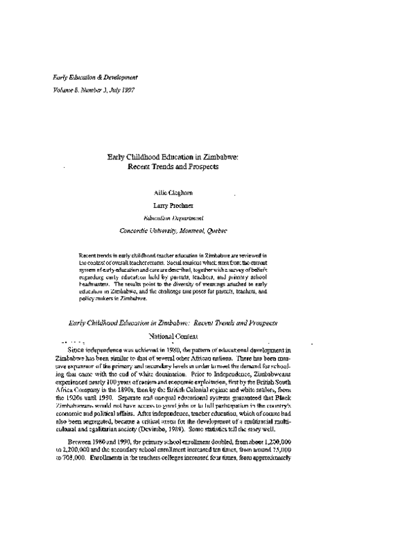 (PDF) Early Childhood Education in Zimbabwe Recent Trends and