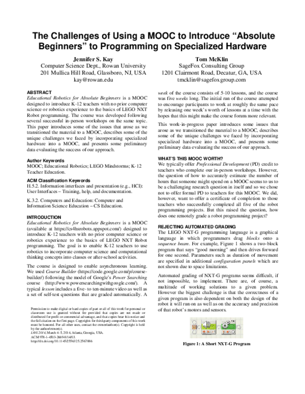 (PDF) The challenges of using a MOOC to introduce "absolute beginners ...