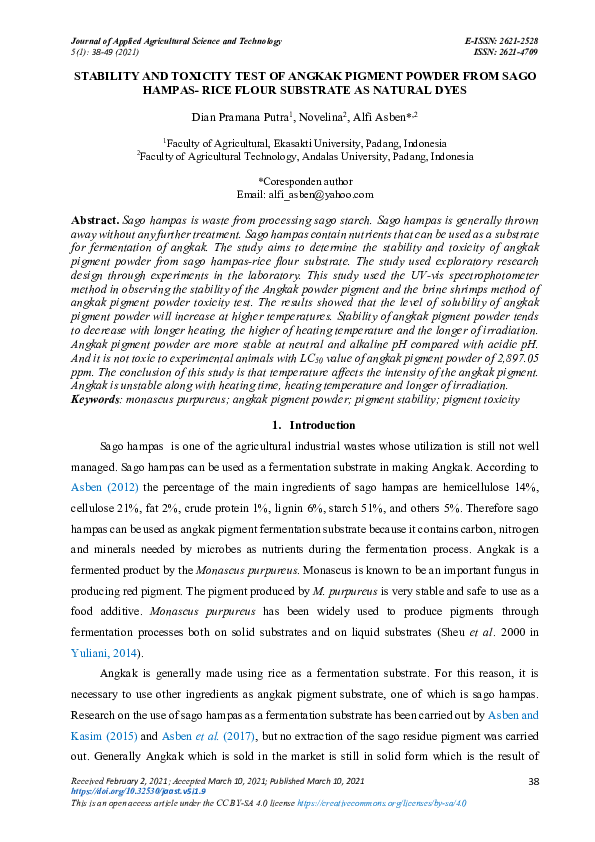 (PDF) Stability and Toxicity Test of Angkak Pigment Powder from Sago ...