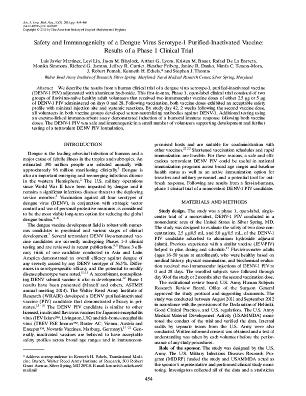 (PDF) Safety and Immunogenicity of a Dengue Virus Serotype-1 Purified ...