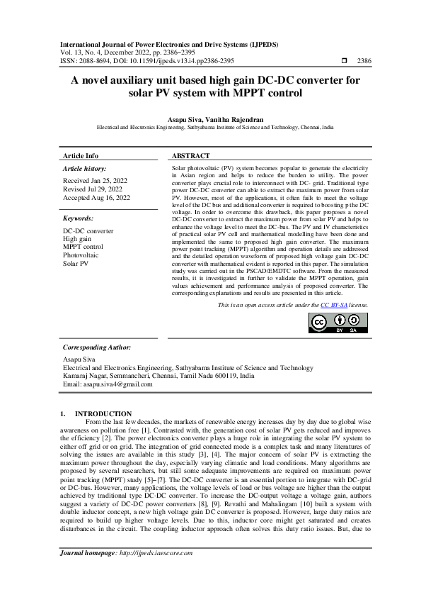(PDF) A novel auxiliary unit based high gain DCDC converter for solar